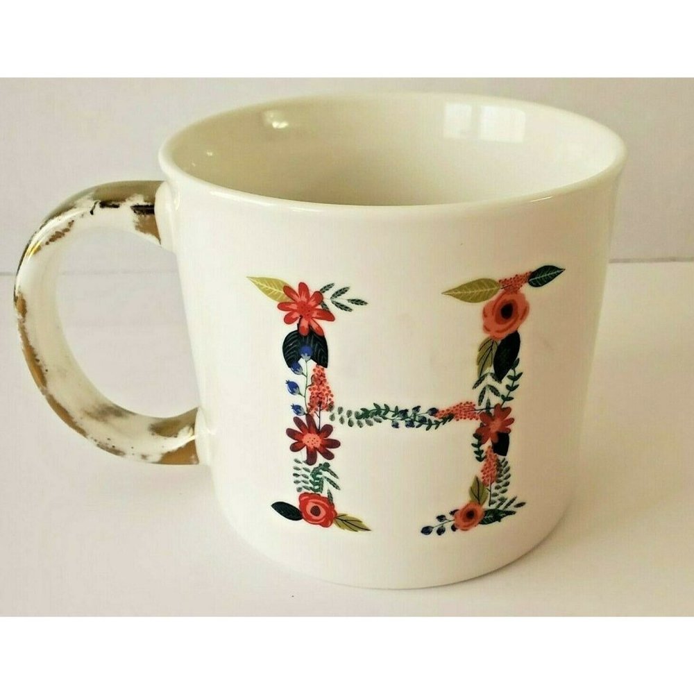 Opalhouse Monogram Initial Alphabet Mug Letter H Floral Bloom Gold  AGED Handle